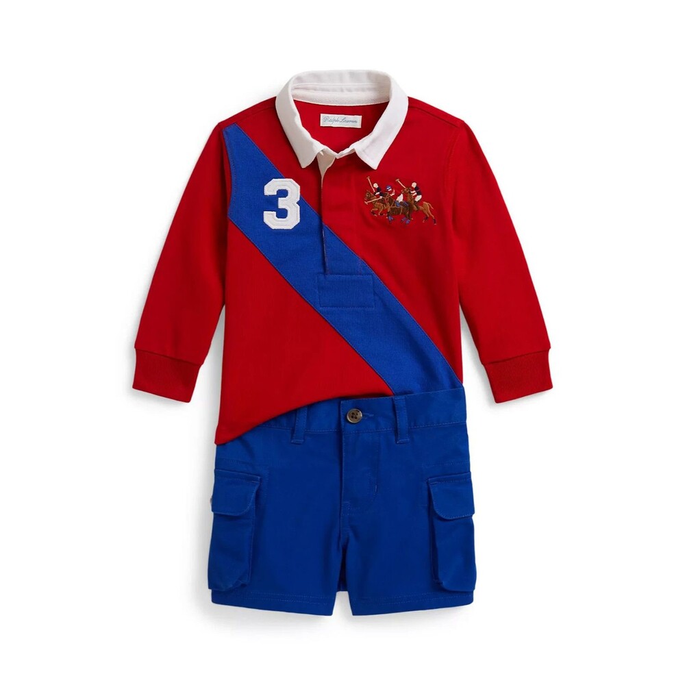 NWT Ralph Lauren BABY BOYS 18 MOS,12 MOS TRIPLE PONY RUGBY SHIRT SHORT SET